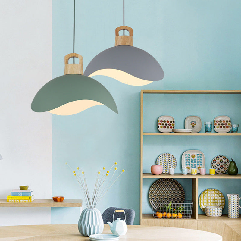 Suspension luminaire moderne minimaliste en aluminium et bois ondulé demi-rond 1 lumière pour salon 