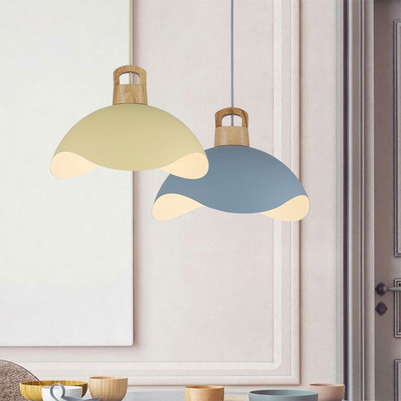 Suspension luminaire moderne minimaliste en aluminium et bois ondulé demi-rond 1 lumière pour salon 