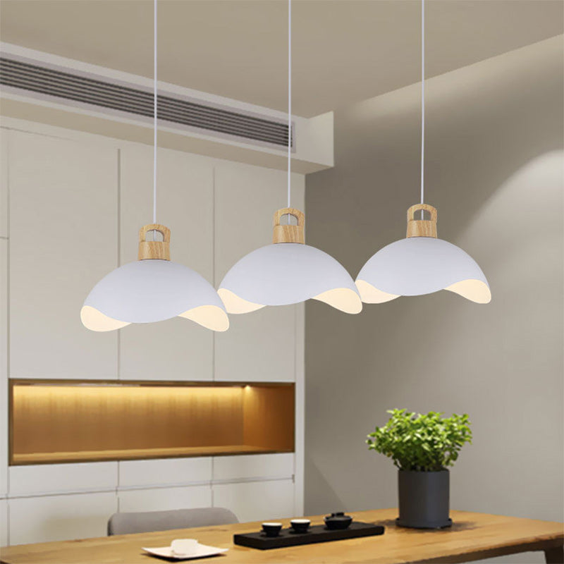 Suspension luminaire moderne minimaliste en aluminium et bois ondulé demi-rond 1 lumière pour salon 
