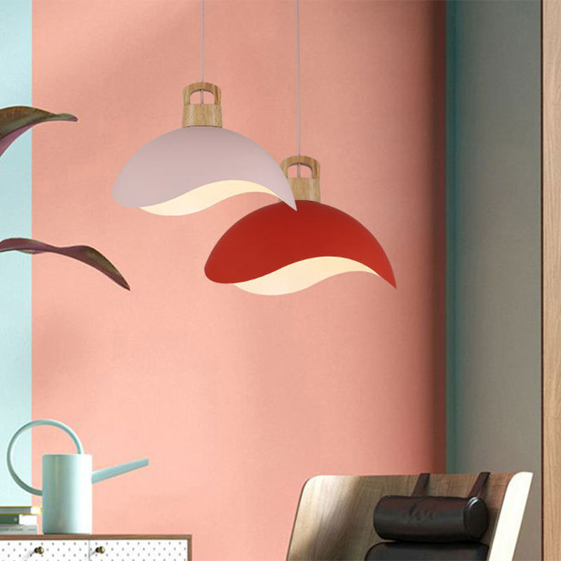 Suspension luminaire moderne minimaliste en aluminium et bois ondulé demi-rond 1 lumière pour salon 