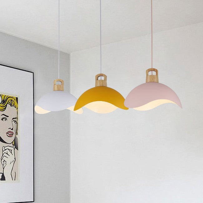 Suspension luminaire moderne minimaliste en aluminium et bois ondulé demi-rond 1 lumière pour salon 
