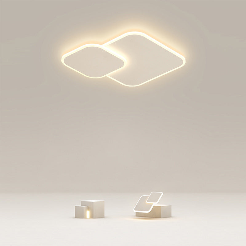 Modern Minimalist Iron & Acrylic Double Square LED Flush Mount Ceiling Light For Living Room