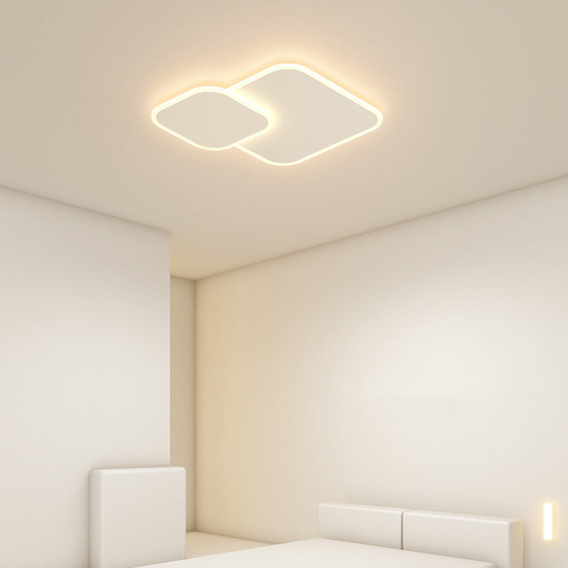 Modern Minimalist Iron & Acrylic Double Square LED Flush Mount Ceiling Light For Living Room