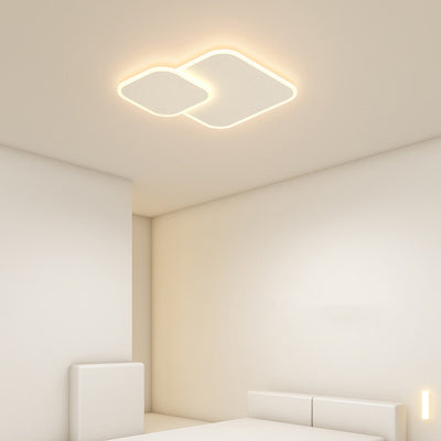 Modern Minimalist Iron & Acrylic Double Square LED Flush Mount Ceiling Light For Living Room