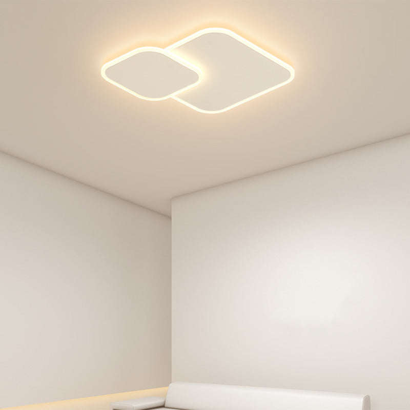 Modern Minimalist Iron & Acrylic Double Square LED Flush Mount Ceiling Light For Living Room