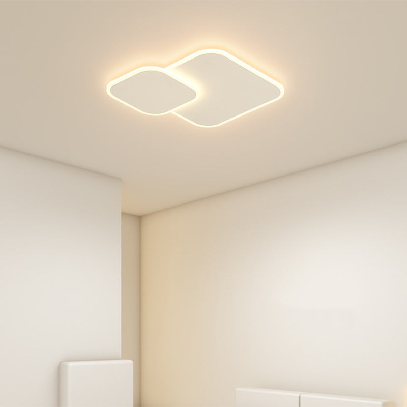 Modern Minimalist Iron & Acrylic Double Square LED Flush Mount Ceiling Light For Living Room