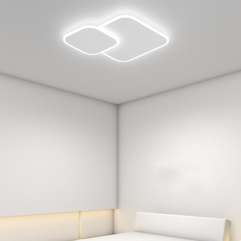 Modern Minimalist Iron & Acrylic Double Square LED Flush Mount Ceiling Light For Living Room