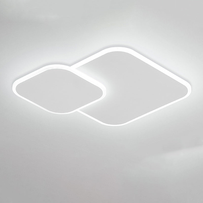 Modern Minimalist Iron & Acrylic Double Square LED Flush Mount Ceiling Light For Living Room