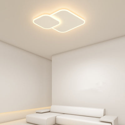 Modern Minimalist Iron & Acrylic Double Square LED Flush Mount Ceiling Light For Living Room