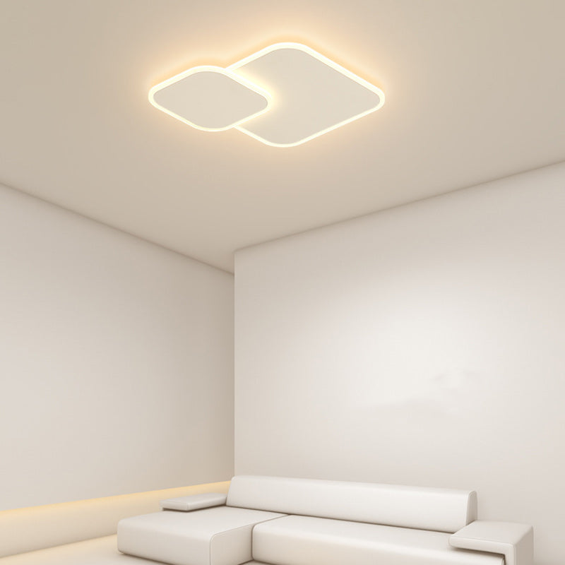 Modern Minimalist Iron & Acrylic Double Square LED Flush Mount Ceiling Light For Living Room