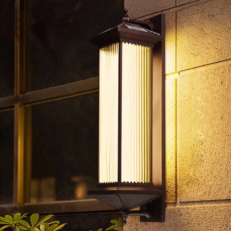 Modern Minimalist Solar Aluminum & Glass Rectangular LED Wall Sconce Lamp For Garden