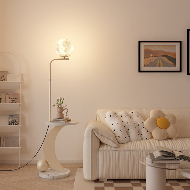 Modern Mid-Century Iron Glass Resin Round Shade 1-Light Standing Floor Lamp For Bedroom