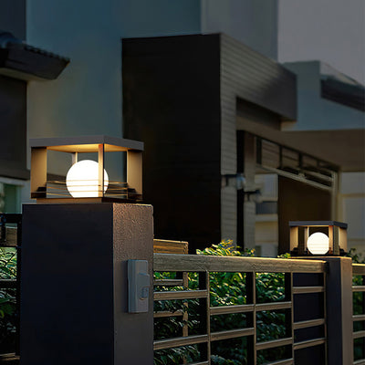 Moderne minimalistische solarbetriebene wasserdichte Edelstahl-PC-rechteckige Globus-LED-Außenpfostenleuchte für den Außenbereich 