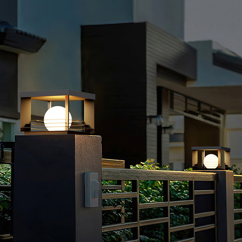 Moderne minimalistische solarbetriebene wasserdichte Edelstahl-PC-rechteckige Globus-LED-Außenpfostenleuchte für den Außenbereich 