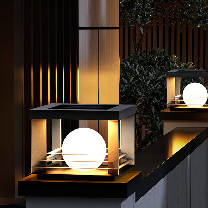 Moderne minimalistische solarbetriebene wasserdichte Edelstahl-PC-rechteckige Globus-LED-Außenpfostenleuchte für den Außenbereich 