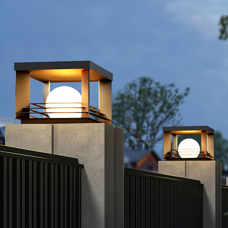 Moderne minimalistische solarbetriebene wasserdichte Edelstahl-PC-rechteckige Globus-LED-Außenpfostenleuchte für den Außenbereich 
