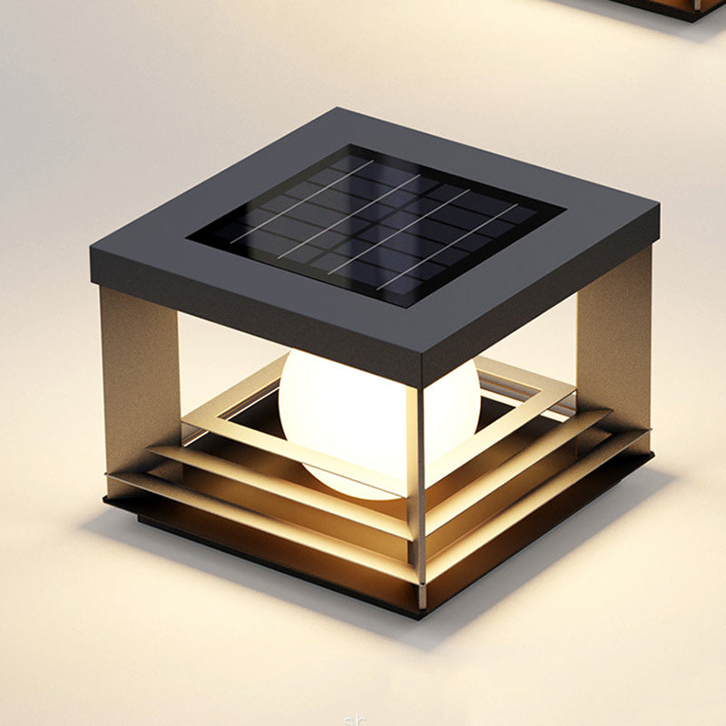 Moderne minimalistische solarbetriebene wasserdichte Edelstahl-PC-rechteckige Globus-LED-Außenpfostenleuchte für den Außenbereich 