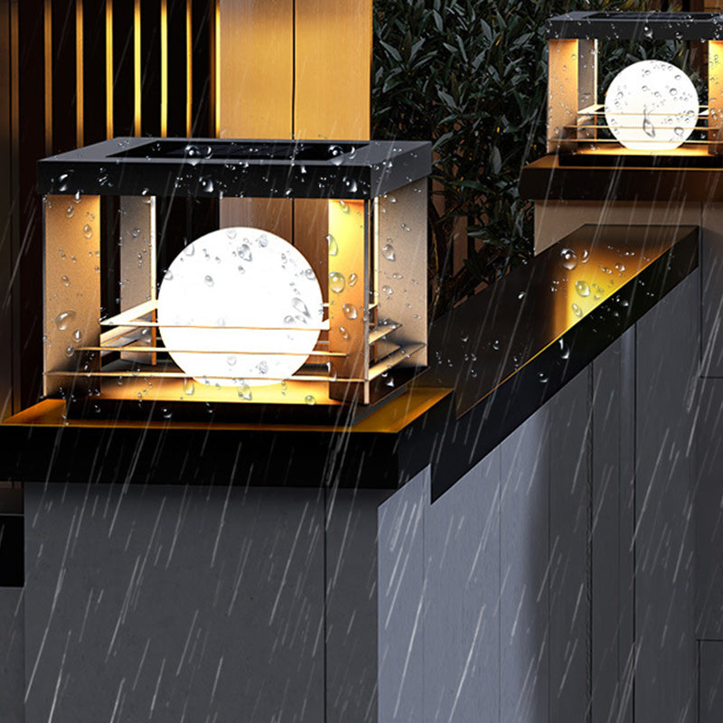 Moderne minimalistische solarbetriebene wasserdichte Edelstahl-PC-rechteckige Globus-LED-Außenpfostenleuchte für den Außenbereich 