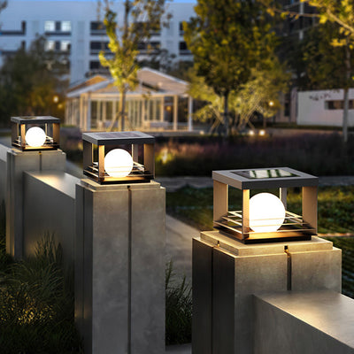 Moderne minimalistische solarbetriebene wasserdichte Edelstahl-PC-rechteckige Globus-LED-Außenpfostenleuchte für den Außenbereich 