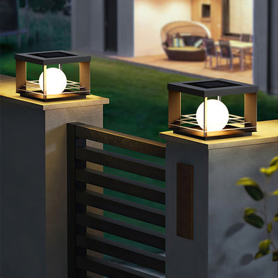 Moderne minimalistische solarbetriebene wasserdichte Edelstahl-PC-rechteckige Globus-LED-Außenpfostenleuchte für den Außenbereich 