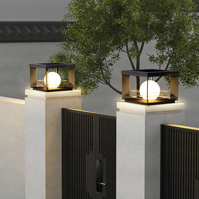 Moderne minimalistische solarbetriebene wasserdichte Edelstahl-PC-rechteckige Globus-LED-Außenpfostenleuchte für den Außenbereich 