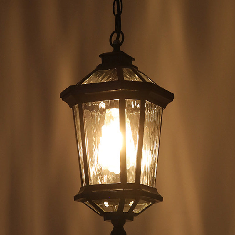 Traditional Vintage Aluminum &amp; Ripple Glass Octagonal 1-Light Pendant Light For Outdoor Patio