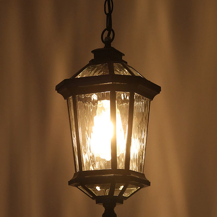 Traditional Vintage Aluminum &amp; Ripple Glass Octagonal 1-Light Pendant Light For Outdoor Patio