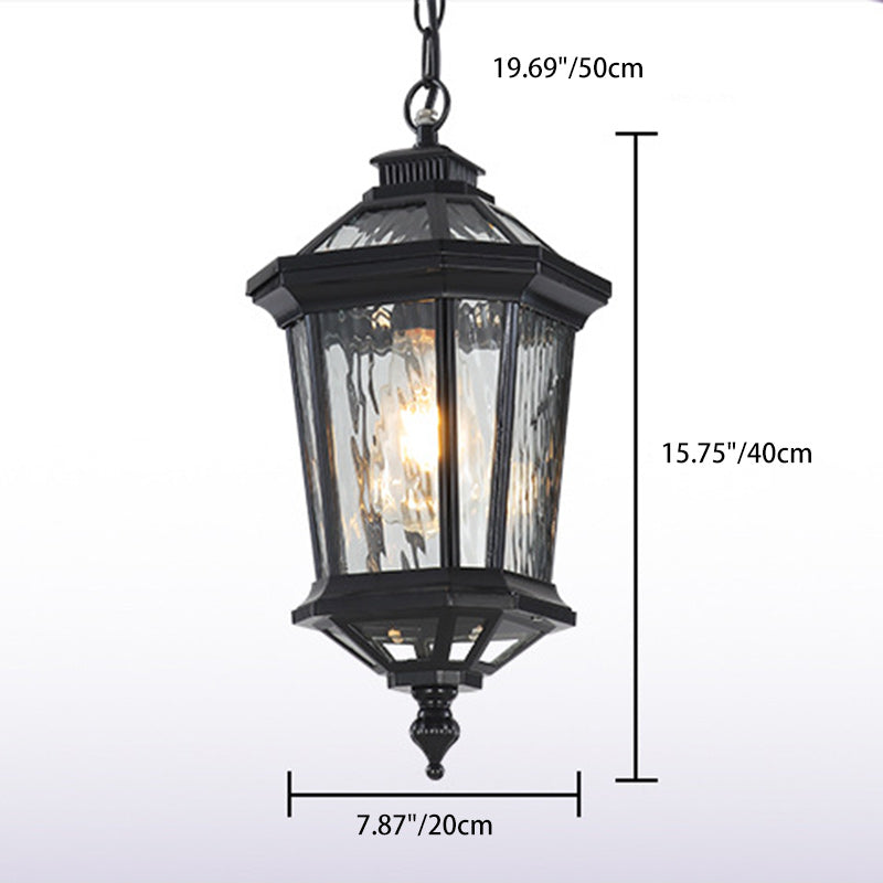 Traditional Vintage Aluminum &amp; Ripple Glass Octagonal 1-Light Pendant Light For Outdoor Patio