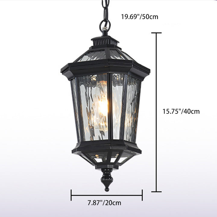 Traditional Vintage Aluminum &amp; Ripple Glass Octagonal 1-Light Pendant Light For Outdoor Patio