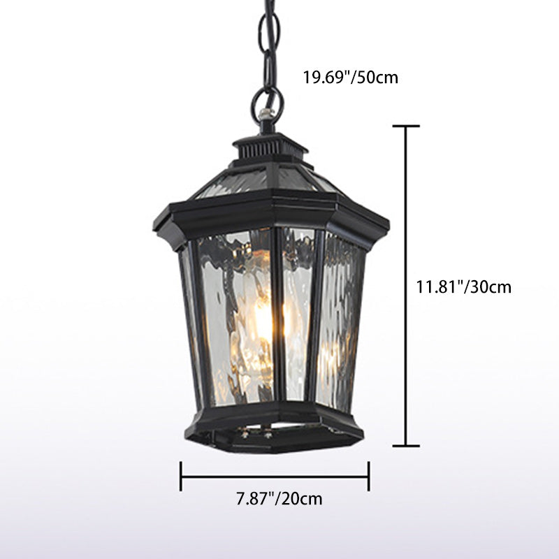 Traditional Vintage Aluminum &amp; Ripple Glass Octagonal 1-Light Pendant Light For Outdoor Patio