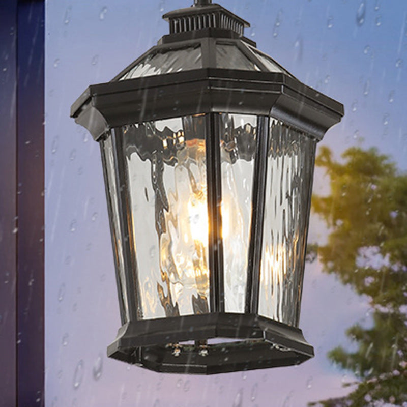 Traditional Vintage Aluminum &amp; Ripple Glass Octagonal 1-Light Pendant Light For Outdoor Patio
