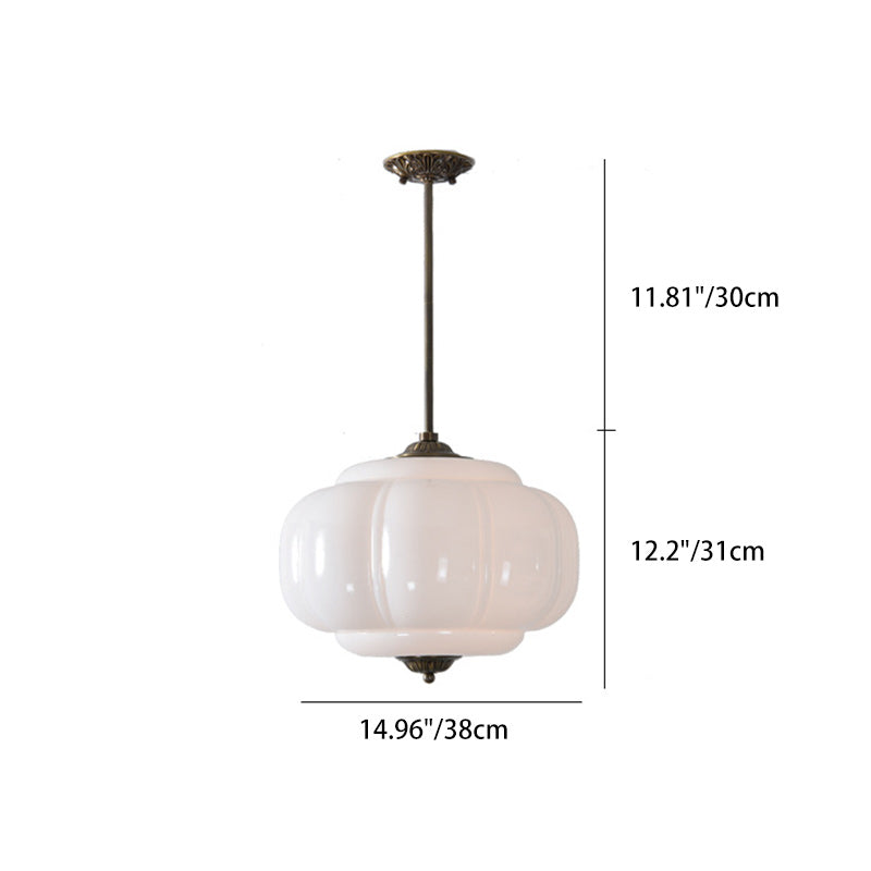 Lustre suspendu en forme de citrouille en verre de cuivre traditionnel français à 3 lumières pour salon 