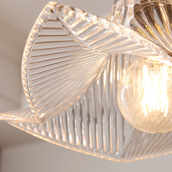 Modern Minimalist Wood Glass Floral Shade 1-Light Pendant Light For Living Room