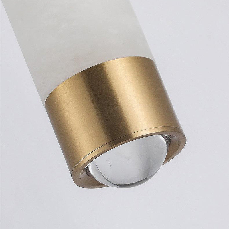 Contemporary Luxury Brass And Alabaster Cylinder LED Pendant Light For Bedroom