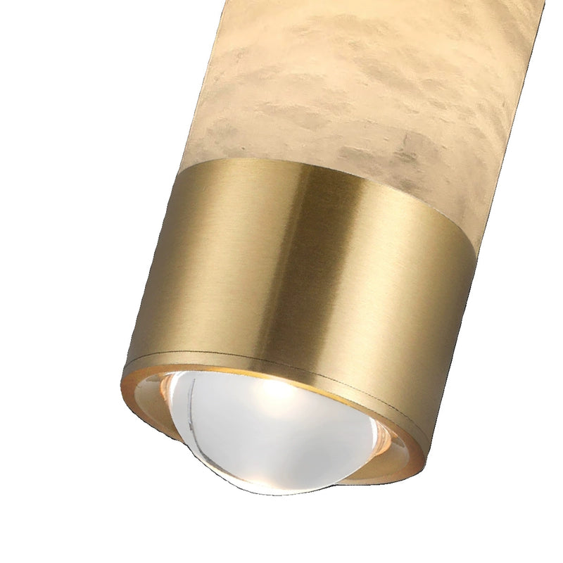 Contemporary Luxury Brass And Alabaster Cylinder LED Pendant Light For Bedroom