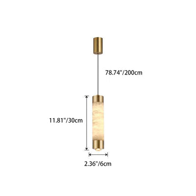 Contemporary Luxury Brass And Alabaster Cylinder LED Pendant Light For Bedroom