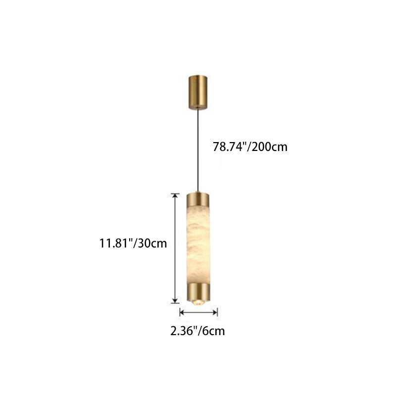 Contemporary Luxury Brass And Alabaster Cylinder LED Pendant Light For Bedroom
