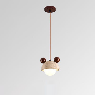 Traditionelle japanische Travertin-Holz-Globus 1-Licht-Pendelleuchte für das Schlafzimmer 