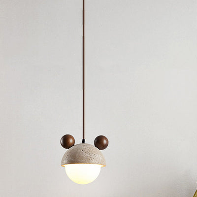 Traditionelle japanische Travertin-Holz-Globus 1-Licht-Pendelleuchte für das Schlafzimmer 