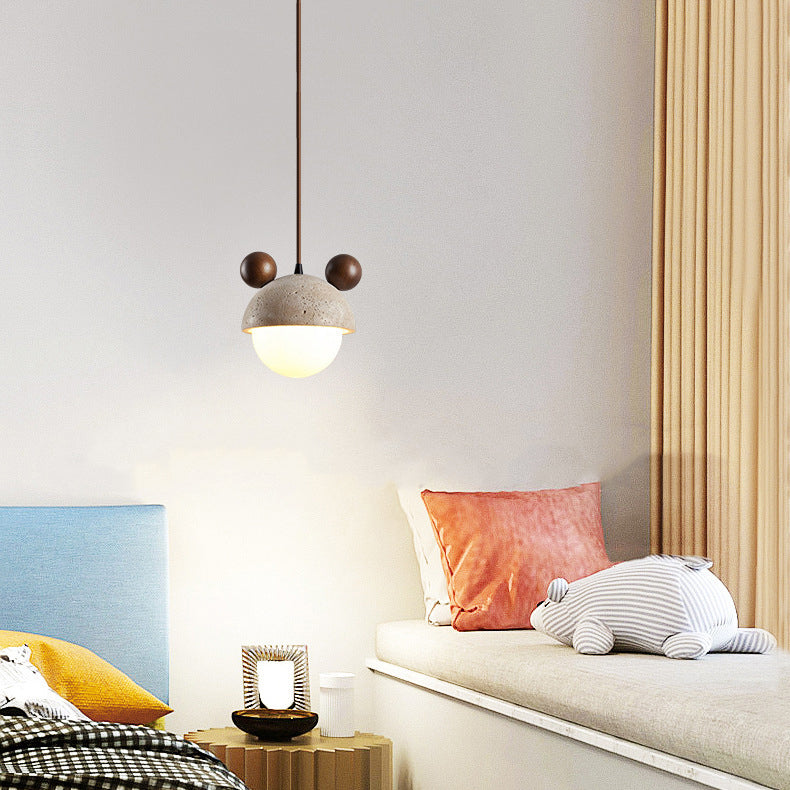 Traditionelle japanische Travertin-Holz-Globus 1-Licht-Pendelleuchte für das Schlafzimmer 