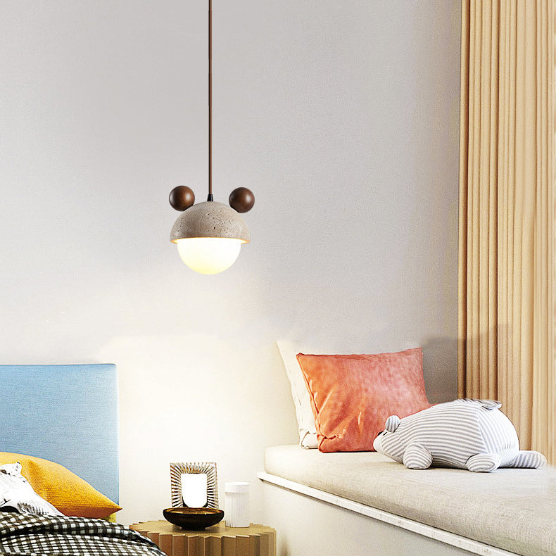 Traditionelle japanische Travertin-Holz-Globus 1-Licht-Pendelleuchte für das Schlafzimmer 