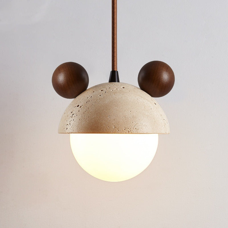 Traditionelle japanische Travertin-Holz-Globus 1-Licht-Pendelleuchte für das Schlafzimmer 