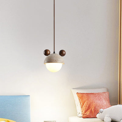 Traditionelle japanische Travertin-Holz-Globus 1-Licht-Pendelleuchte für das Schlafzimmer 