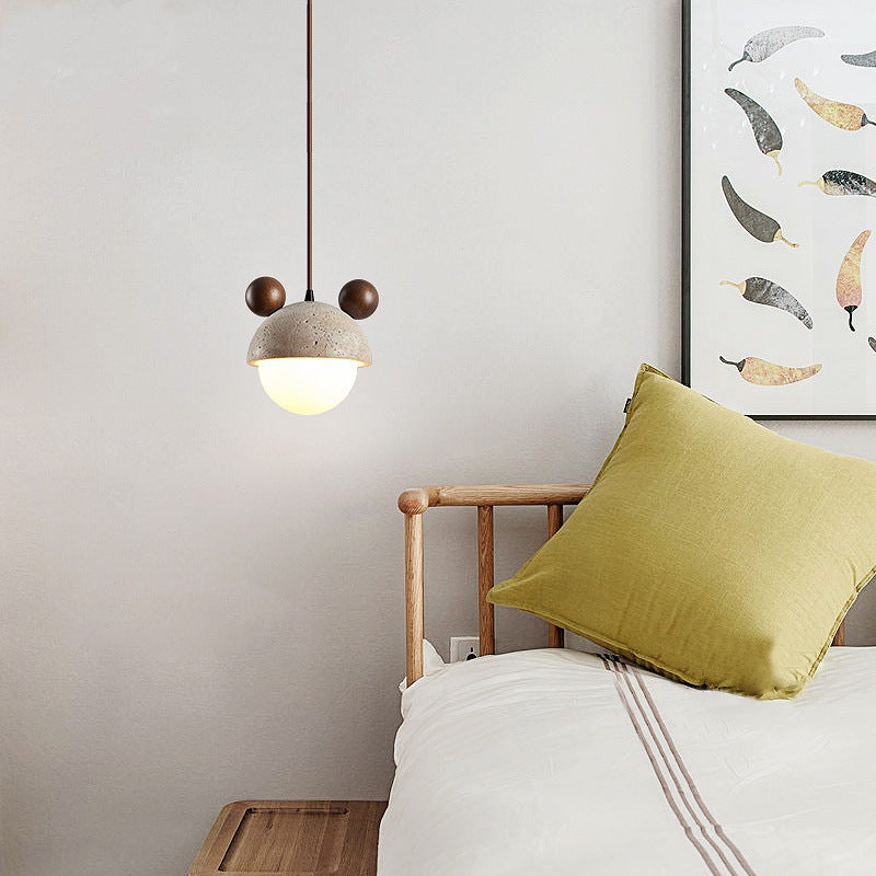 Traditionelle japanische Travertin-Holz-Globus 1-Licht-Pendelleuchte für das Schlafzimmer 