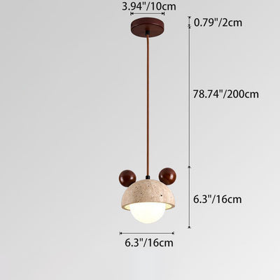 Traditionelle japanische Travertin-Holz-Globus 1-Licht-Pendelleuchte für das Schlafzimmer 