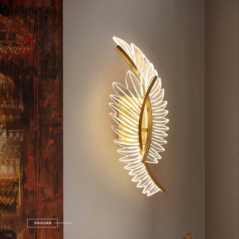 Modern Luxury Iron Acrylic Leaf LED Wall Sconce Lamp For Living Room