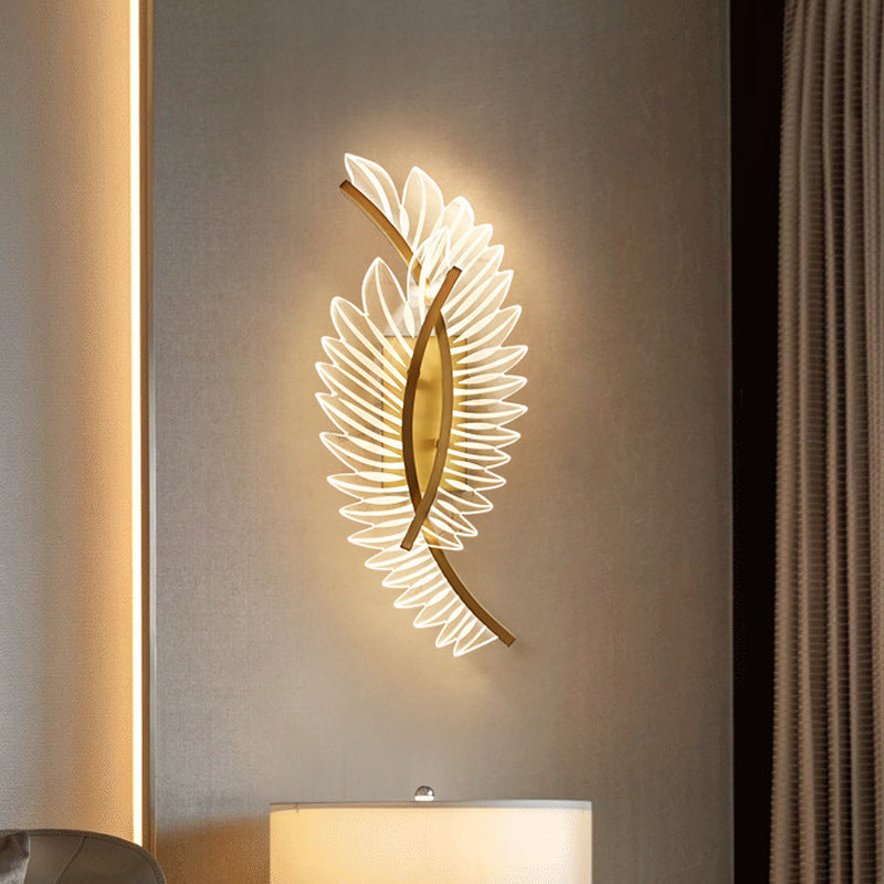 Modern Luxury Iron Acrylic Leaf LED Wall Sconce Lamp For Living Room
