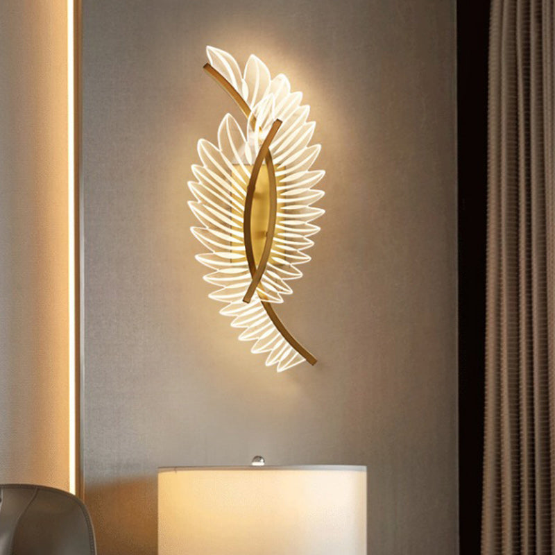 Modern Luxury Iron Acrylic Leaf LED Wall Sconce Lamp For Living Room
