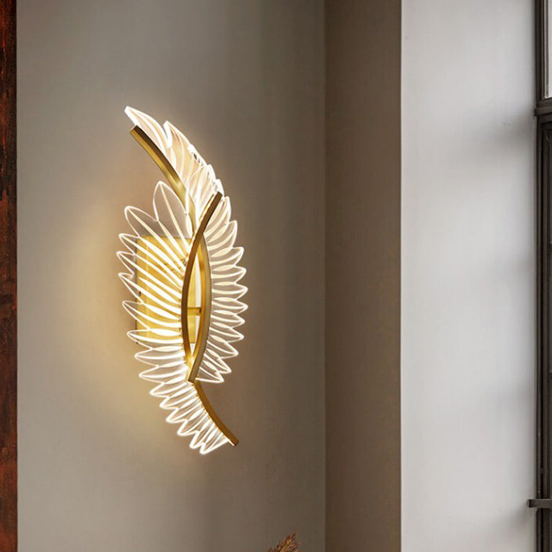 Modern Luxury Iron Acrylic Leaf LED Wall Sconce Lamp For Living Room