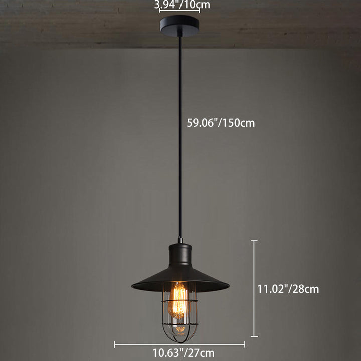 Lámpara colgante de 1 luz con jaula cónica de hierro industrial contemporáneo para sala de estar 